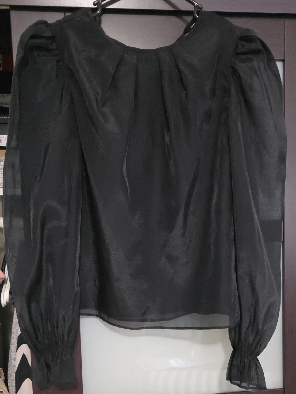 Express Black Sheer Puff-Sleeve Blouse